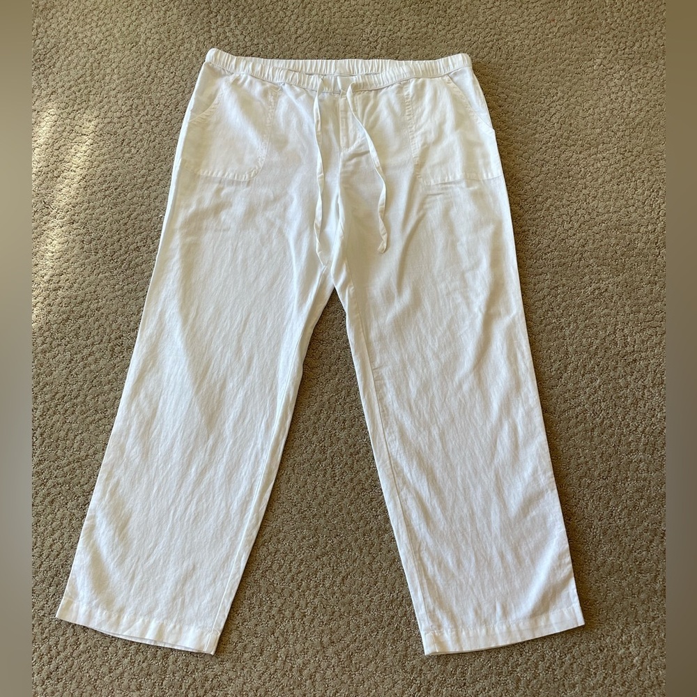 Liz Claiborne white linen drawstring mid rise pants
